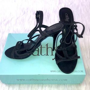 Cathy Jean Shimmery Black Heels Size 8